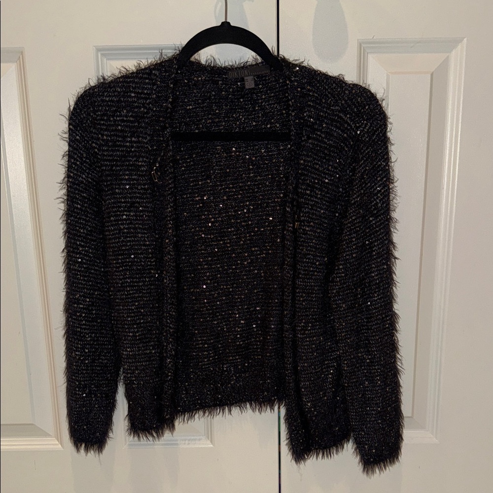 Chic Black Fuzzy Women's Cardigan